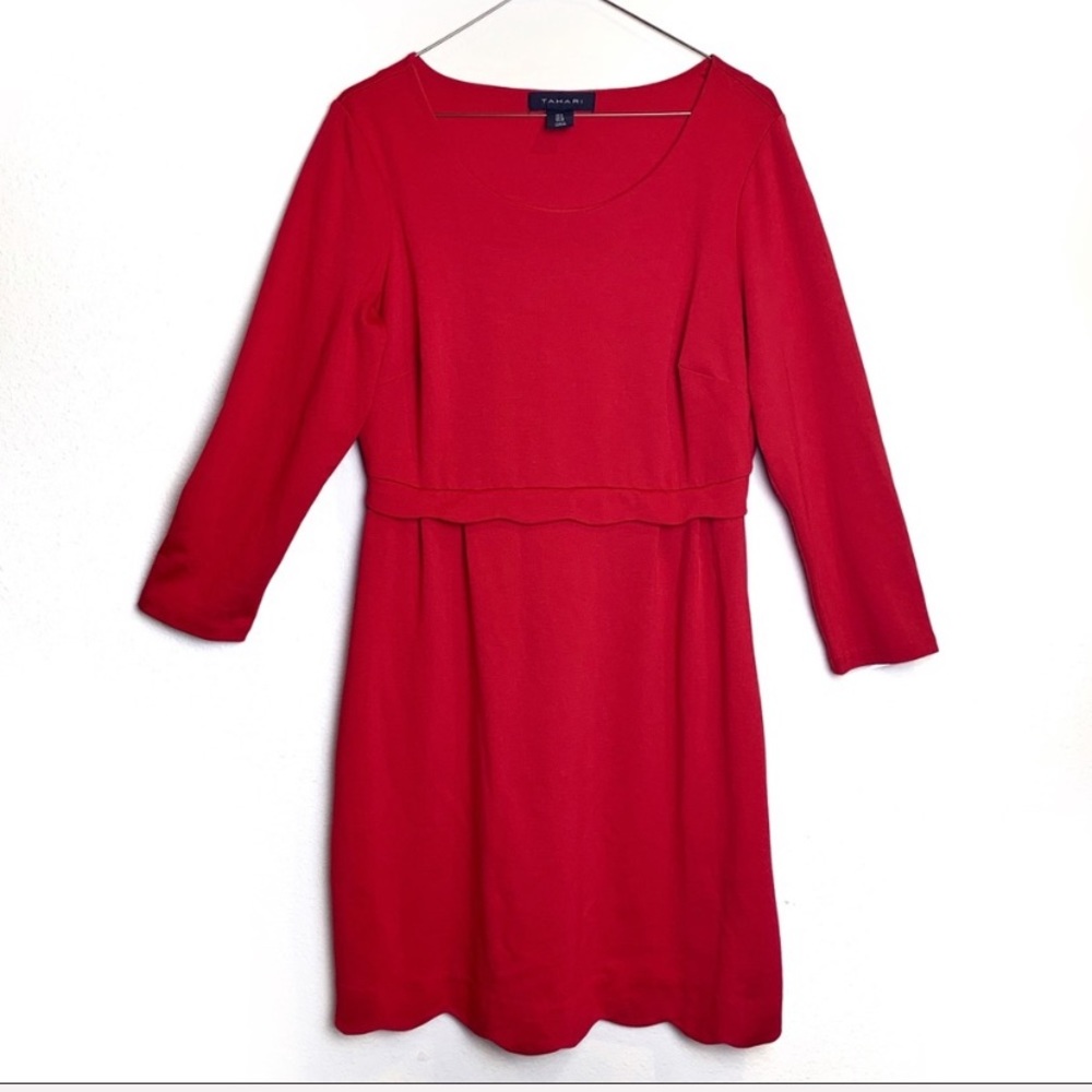 Tahari Long Sleeves Red Dress